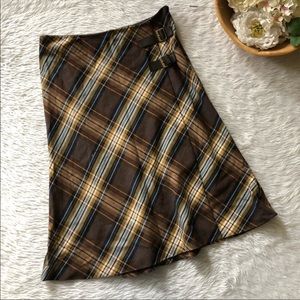 Halogen Brown Plaid Midi Skirt